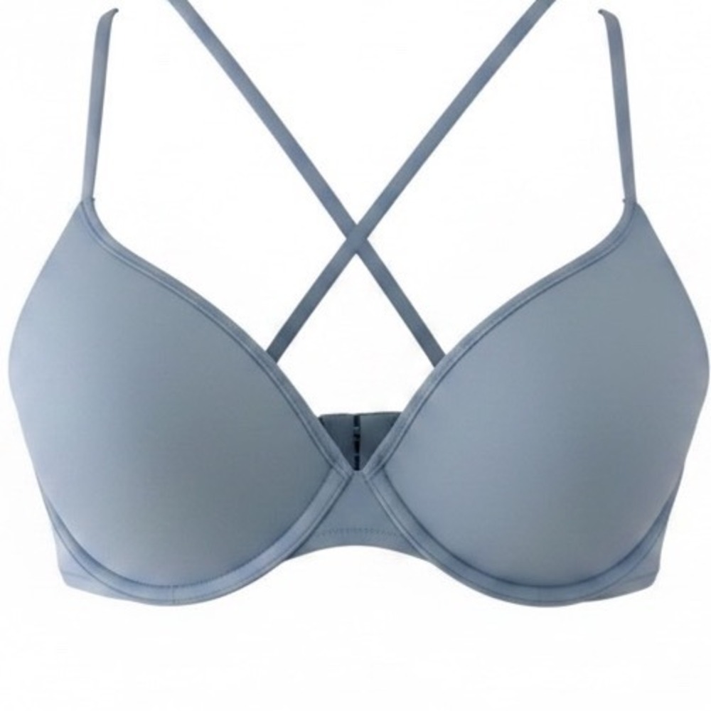 Victoria's Secret PINK Light Blue Push Up Bikini Top Size S-DD Lace Up Back